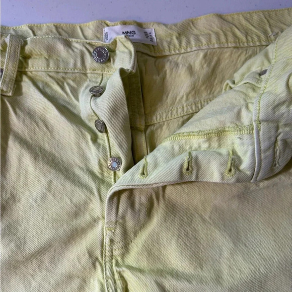 Mango Medium-Waist Denim Shorts Plus Size 14 Raw Hem Button Fly Neon Yellow MNG - Picture 6 of 12
